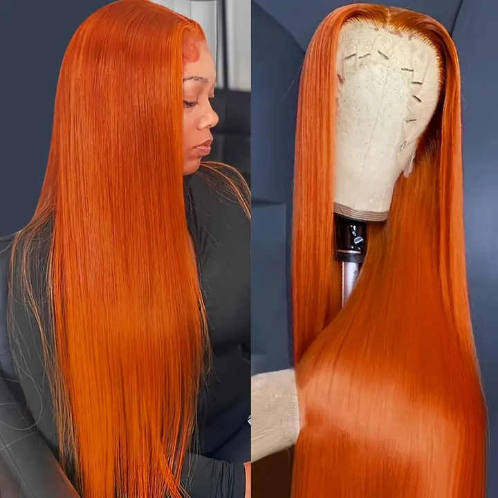 Straight hair wig full head set in Europe and the United States new fashion orange high temperature