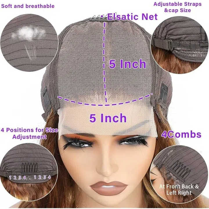 High Gloss Color Transparent Human Hair Lace Front Prosthetic Hair Wave Hair 5x5 Glueless HD