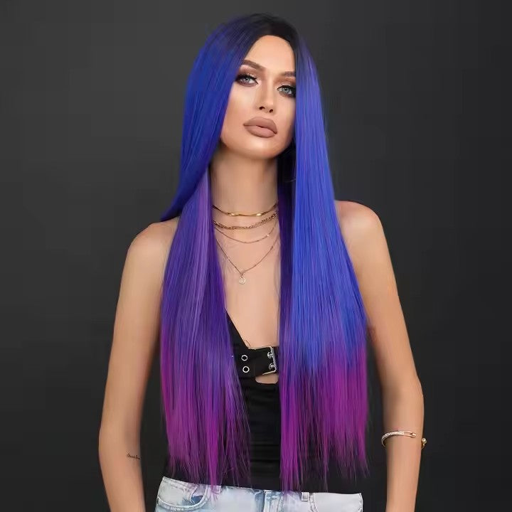 Purple Synthetic Wig 32 Inch Long Straight Center Parted Heat Resistant Fiber Wig